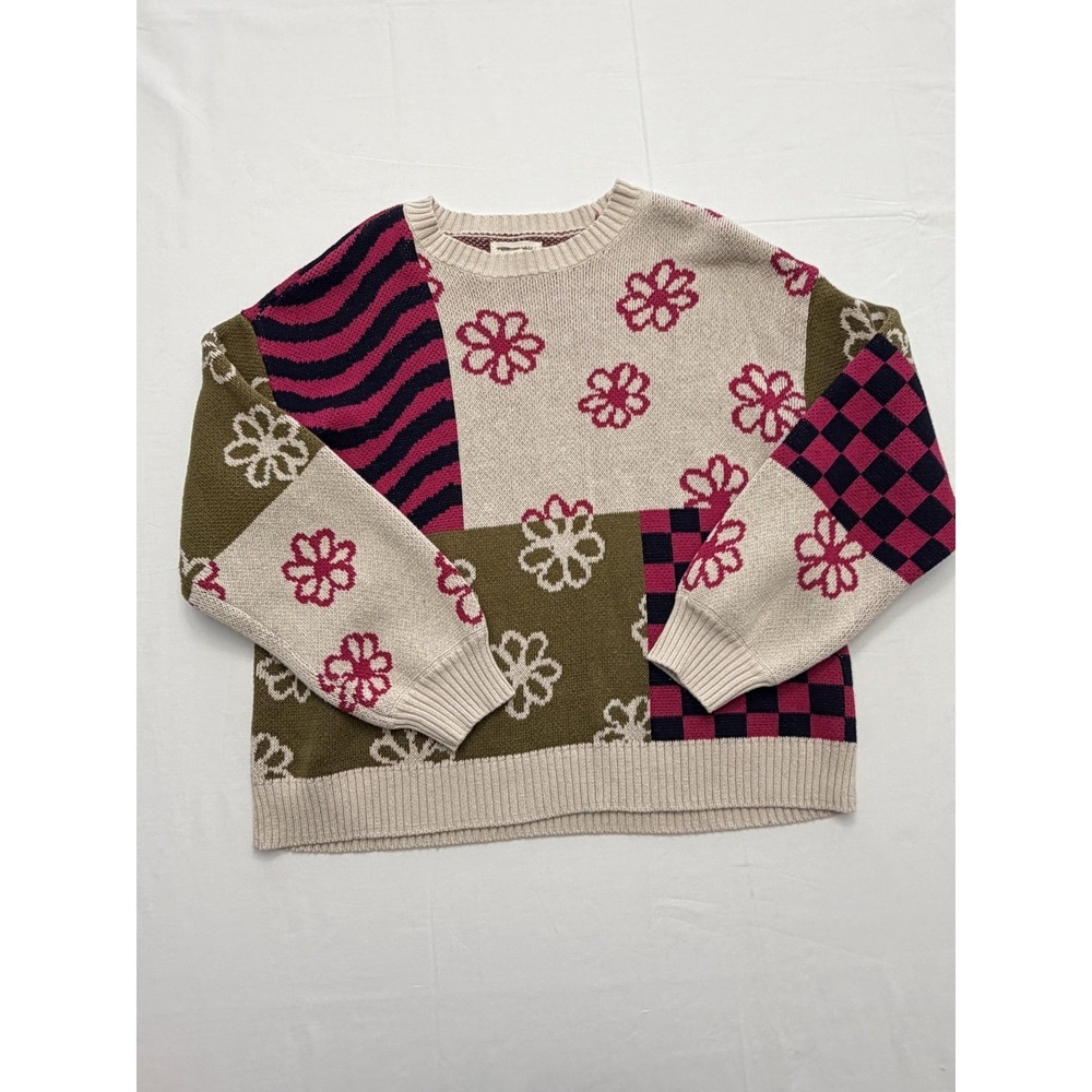 Wild Hearts Sweater Womens XS Multicolor Floral Patchwork Knit Pullover